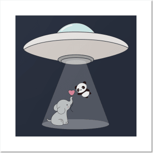 Funny Panda Bear Alien Abduction T-Shirt Posters and Art